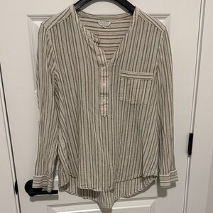 Lucky Brand Striped Button-Down Top - Cream and navy